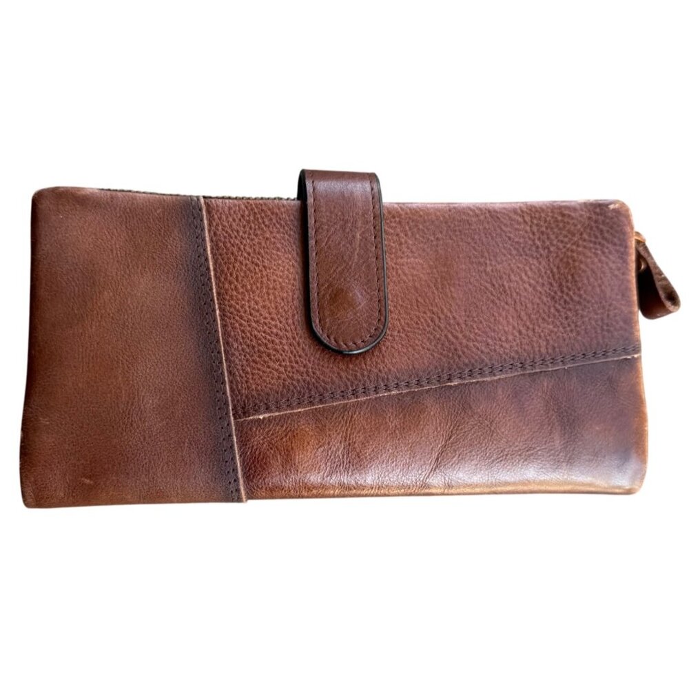 Genuine Leather Brown Zip Wallet With Card Slots & ID Window By Leteulo